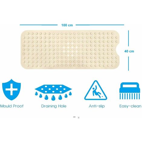 Norcks Bath Mat With 200 Suction Cups Non-Slip Shower Mat 100 X 40 CM Beige