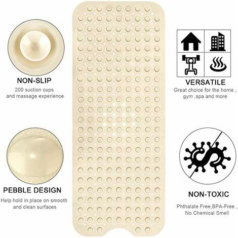 Norcks Bath Mat With 200 Suction Cups Non-Slip Shower Mat 100 X 40 CM Beige