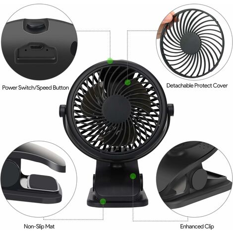 NORCKS Mini Clip Fan, Usb Clip on Desk Fan with 360¡ã Rotation Portable  Stroller