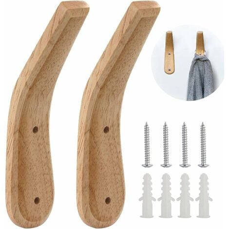 NORCKS Wooden Coat Hooks,2-pack Wooden Hook,Wall Mounted Clothes