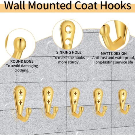 NORCKS 30 Pieces Wall Mounted Coat Hooks Golden Metal Retro Door Robe Hook, Key  Hooks Single