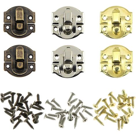 Horn Hook Hasp,30 Pcs Bronze Antique Wooden Jewelry Box Latch Hook Clasp  Suitcase Left/Right Latch Hook Hasp with 120 Screws for Jewelry Gift Boxes