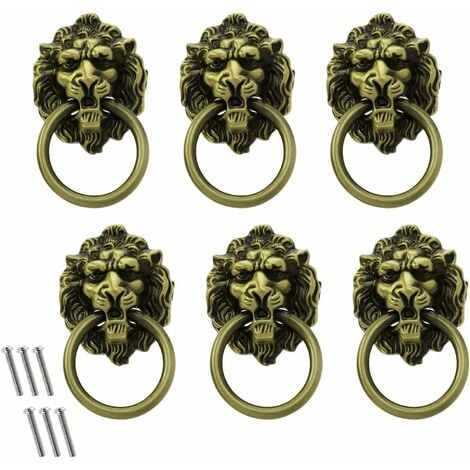NORCKS 6pcs Lion Head Pull Handle Vintage Pull Handles Knob Zinc Alloy with  Screws for Cabinet Drawer Wardrobe Cupboard Wooden Box Case Green Bronze