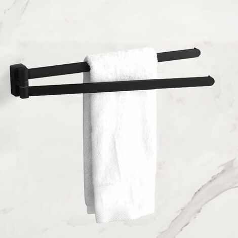 Norcks Towel Rail Black, Wall Towel Holder, Bathroom Towel Bar Rotatable Matt Wall Mounted Double Design