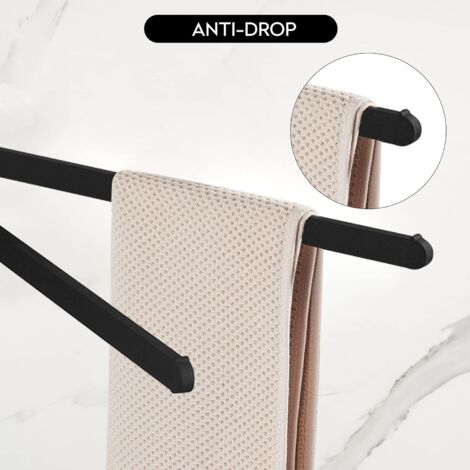 Norcks Towel Rail Black, Wall Towel Holder, Bathroom Towel Bar Rotatable Matt Wall Mounted Double Design