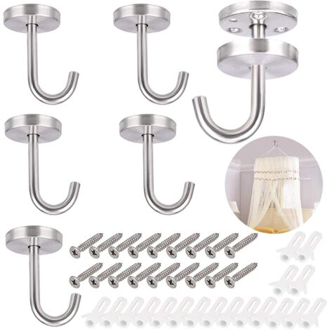 NORCKS 6 Pcs Round Base Ceiling Hooks Top Mount Ceiling Plate Hook 3 Hole  Open Wall