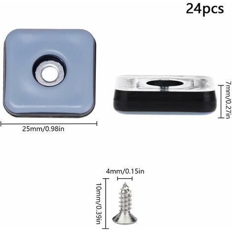 Norcks 24 Pieces Furniture Sliders 25MM Screw On Teflon Feet Furniture Gliders Teflon Screw In Square Easy Gliders Teflon Moving Sliders With Screws Feet Protector For Tiled Laminate Hardwood Floors