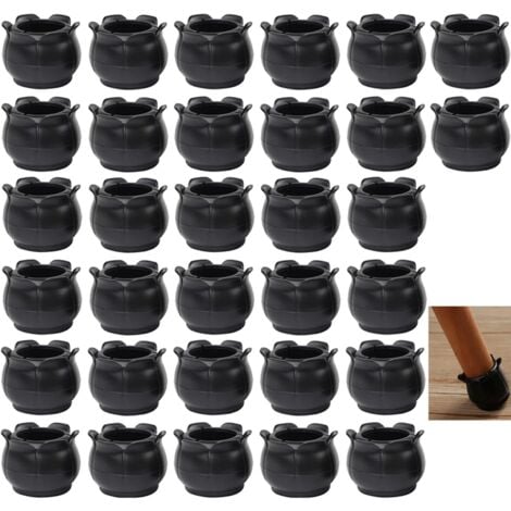 Norcks Rubber Chair Leg Caps Black Furniture Table Feet Pads Covers Wood Floor Protectors Anti-Slip Prevent Scratches For Chair Desk Feet, Black, Caliber Round 32PCS (22-26Mm)