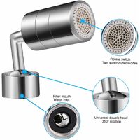 NORCKS 720°Swivel Sink Faucet Aerator Bubbler Tap, Rotating Filter Adjuster Nozzle Head Splash-Proof Faucet for Bathroom Kitchen Sink Spray Tap Attachment - Silver