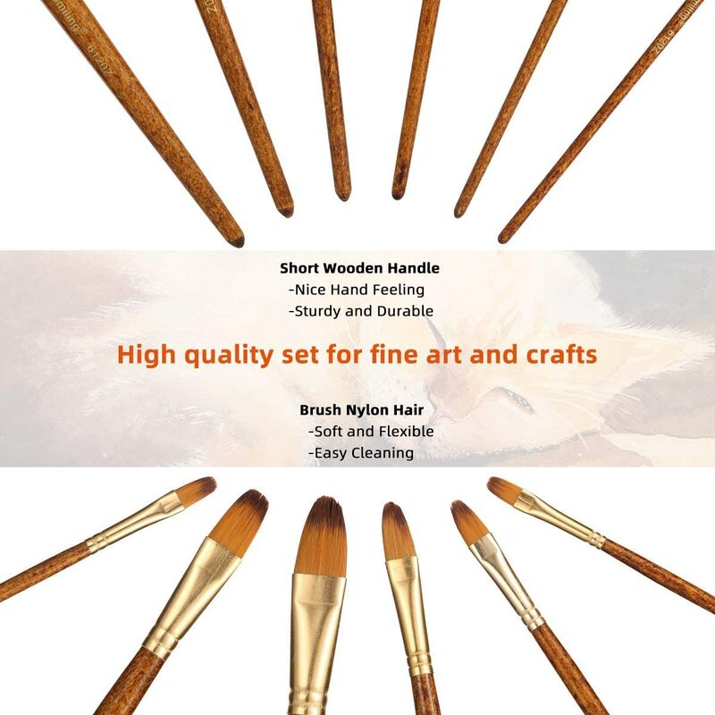 6x Paint Brushes - Round Pointed Tip Soft Nylon Hair Wooden