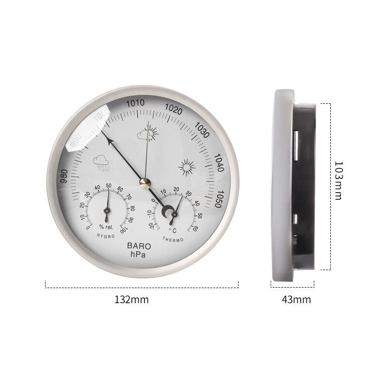 Analog Weather Station,barometer,thermometer,hygrometersilver,128mm