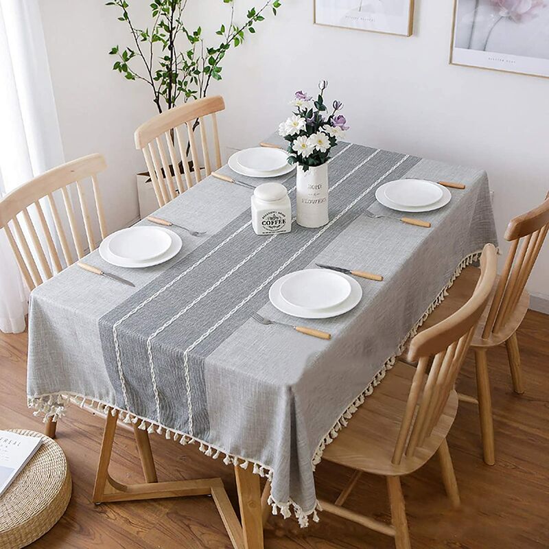 White Tablecloth Square 55 x 55 Inch Solid Striped Jacquard Table