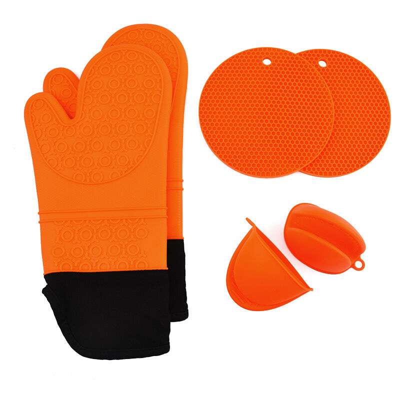 1Pair Heat Resistant Oven Gloves, Baking Gloves Cooking Gloves Anti-Slip  Silicone Coated Lang Oven Gloves