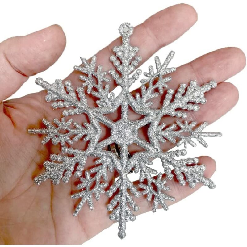 46 Pcs Silver Glitter Snowflake Ornaments Various Size Plastic Winter  Snowflakes Ornaments Christmas Tree Decorations with Silver Rope for Winter