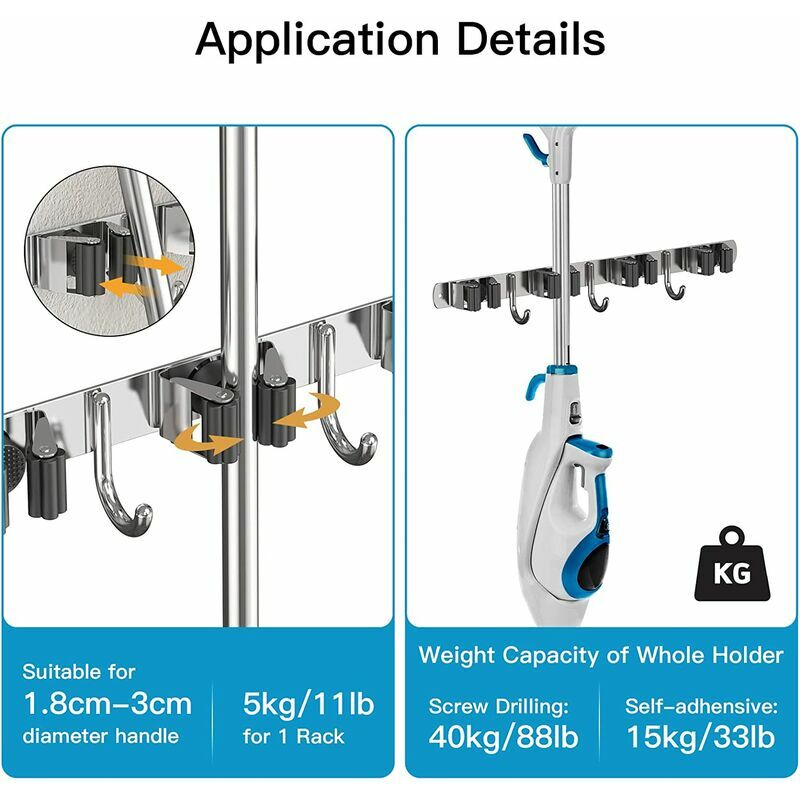 Porte-balai Support mural Support de vadrouille Et porte-balai Organisateur  Wall Rack Rake Broom Mop Rack