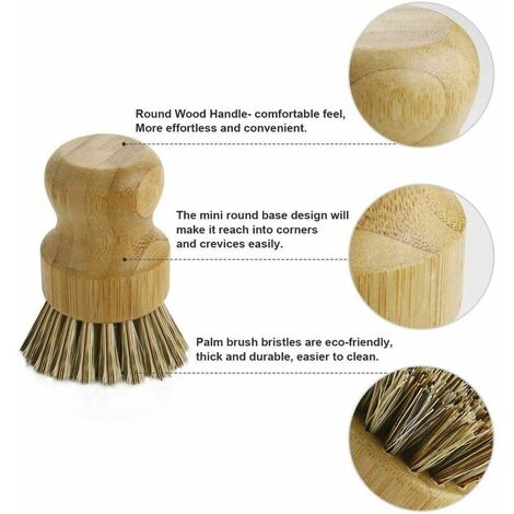 mDesign Bamboo Mini Kitchen Palm Dish Scrubber Brush with Holder -  Cream/Natural