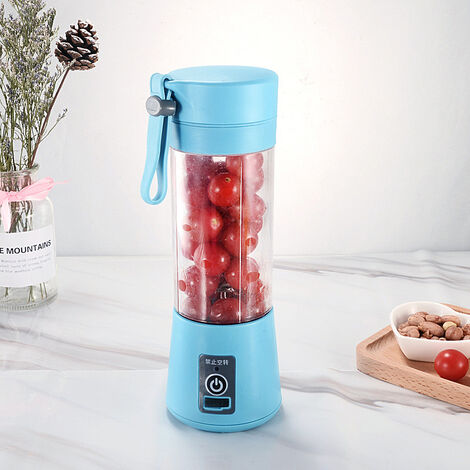 Juice Blender, 380ml Portable Small Juicer Bottle, Personal Blender Bottle,  USB Rechargeable Fruit Mixer Bottle, Light Blue