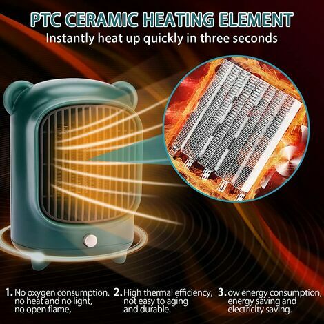 MUFF Portable Fan Electric Heater 500W Mini Ceramic Fan Heater with  Overheat and Tip-over Protection Fast Heating 3s Energy Saving Heater