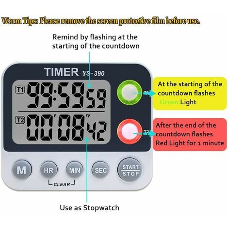 Digital Dual Kitchen Timer, 3 Channels Count UP/Down Timer, Cooking Timer,  Large Display Triple Timer, Loud Volume Alarm and Flashing Light with  Magnetic Back, Stand, Battery Included 