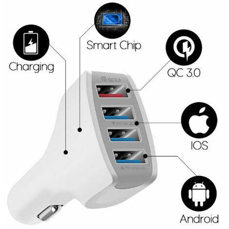 Chargeur Voiture 4 ports USB Quick Charge 3.0 9.6A