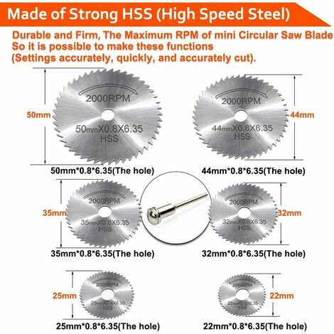 5x Hss Disques de lame de scie circulaire de coupe de bois + 2x perceuse à  mandrin pour outil rotatif