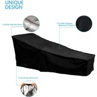 Sun Lounger Covers Waterproof Heavy Duty Garden Sunlounger Cover Windproof Anti-UV 420D Cover Black 200*70*40*68cm