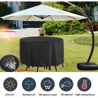 Garden Table Cover Round Furniture Cover Circular, Round Patio Furniture Covers, Waterproof Black Ø128x71CM
