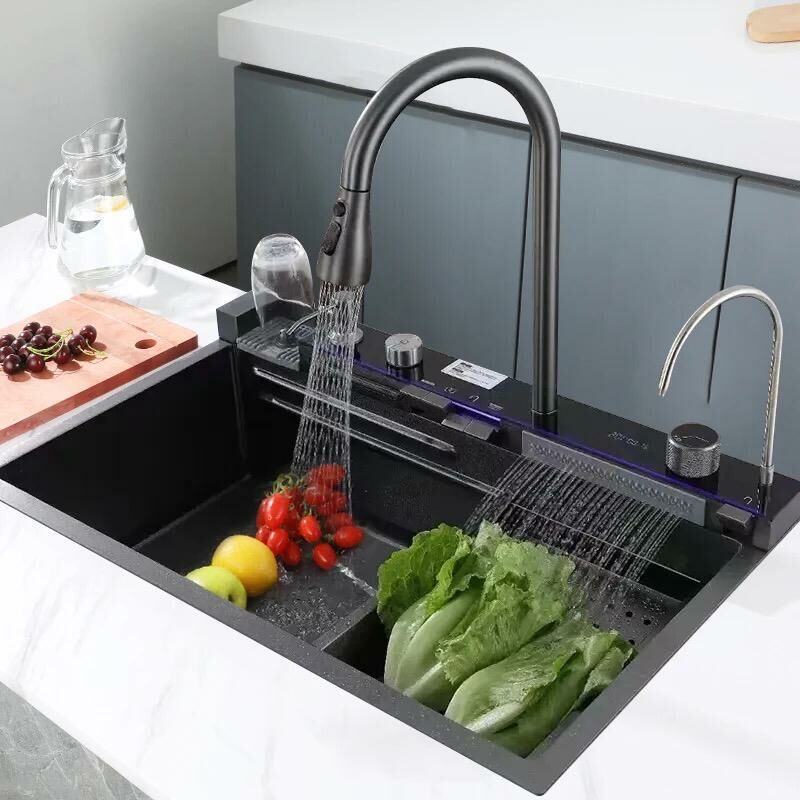 Harnart Einbauküchenspüle Aus Edelstahl 304 – Große Einzelspüle Mit Digitaldisplay & Herausziehbarem Wasserhahn