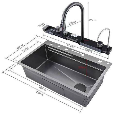 Harnart Einbauküchenspüle Aus Edelstahl 304 – Große Einzelspüle Mit Digitaldisplay & Herausziehbarem Wasserhahn