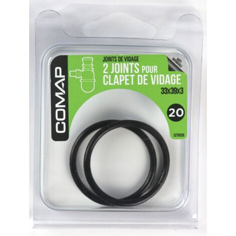 Comap – Lot de 2 joints d'étanchéité pour clapet de vidage 33x39 mm – Noir – Remplacement pour installations sanitaires – S279320