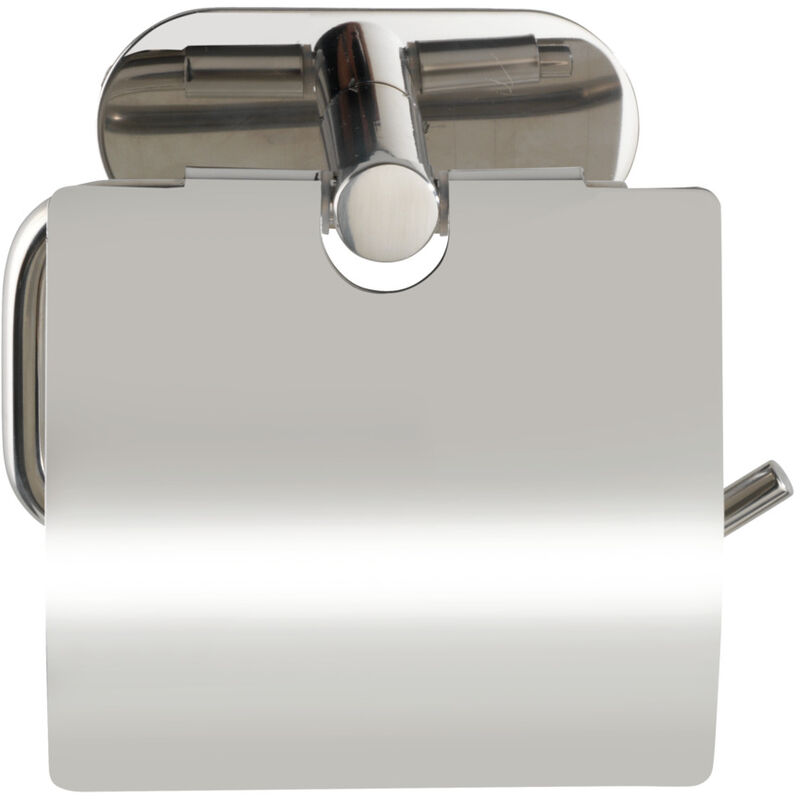 WENKO Turbo-Loc® Edelstahl Toilettenpapierhalter mit Deckel Orea Shine, WC-Rollenhalter,  Befestigen ohne bohren, Silber glänzend, Edelstahl rostfrei glänzend