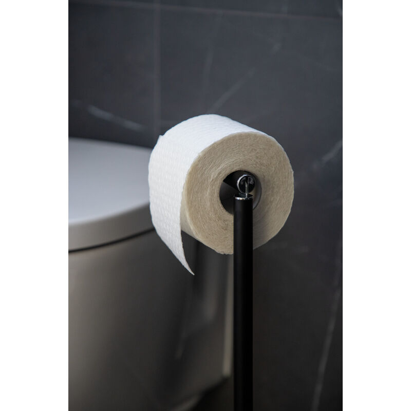 WENKO 2in1 Stand Toilettenpapierhalter, Schwarz, platzsparend, für bis zu 4  Ersatzrollen, Schwarz, Stahl schwarz matt