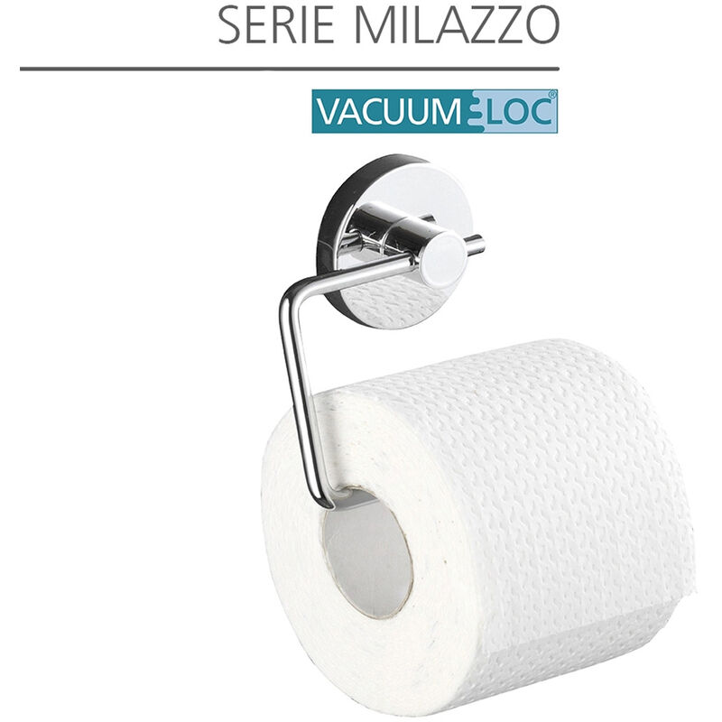 WENKO Vacuum-Loc Toilettenpapierhalter Milazzo ohne Bohren –  selbstklebender Klopapierhalter aus verchromten Metall, inklusive 2 GRATIS  Schwämme Set in Rot/Weiß,