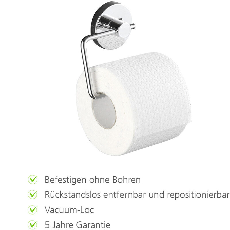 WENKO Vacuum-Loc Toilettenpapierhalter Milazzo ohne Bohren –  selbstklebender Klopapierhalter aus verchromten Metall, inklusive 2 GRATIS  Schwämme Set in Rot/Weiß,