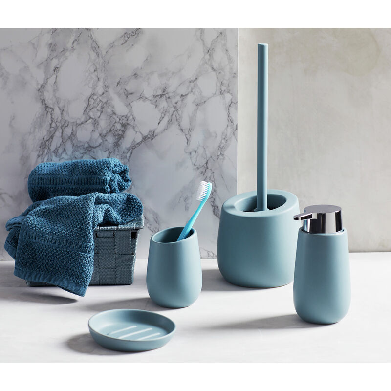 Badi, Blau, 3-teilig, Bad-Accessoire Keramik, blau Bad-Zubehör Set aus Blaugrau, WENKO Keramik