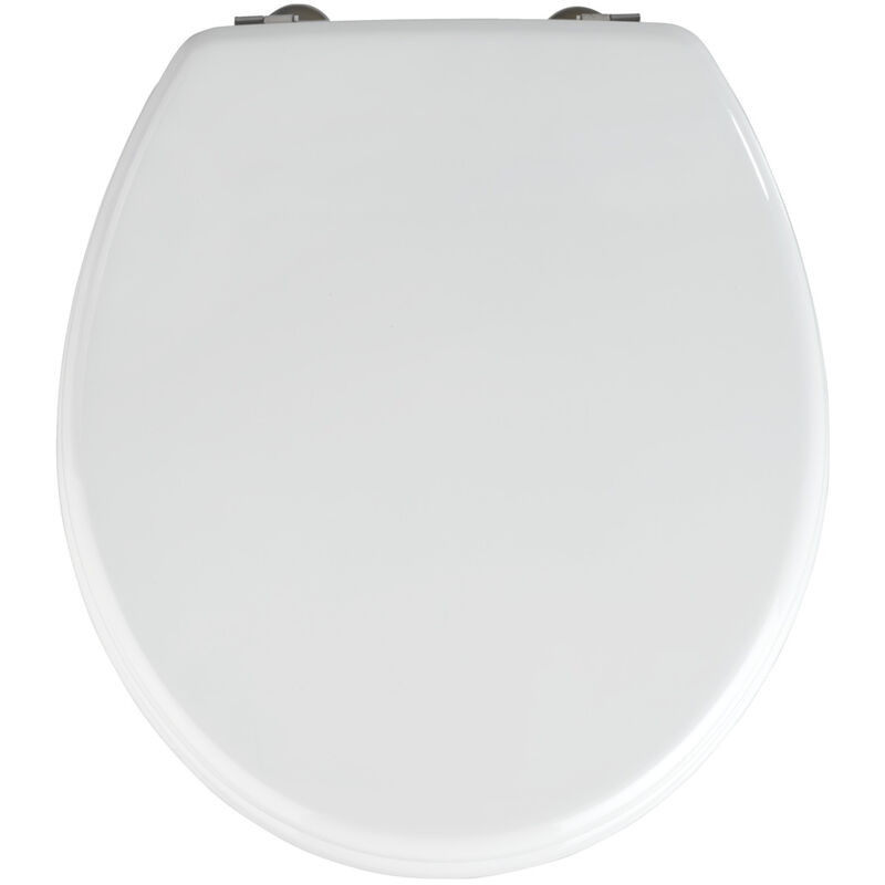 WENKO WC-Sitz Prima Weiß, MDF, FSC® zertifiziert, Weiß, MDF weiß ,  Edelstahl rostfrei silber matt