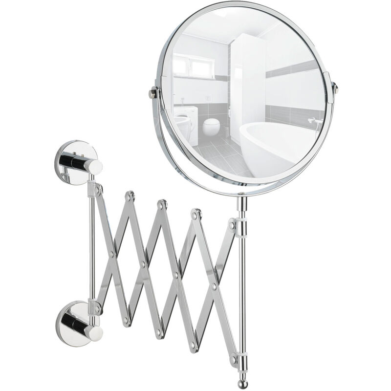 WENKO Power-Loc® Teleskop Kosmetikspiegel Elegance, Befestigen ohne bohren,  Silber glänzend, Stahl chrom