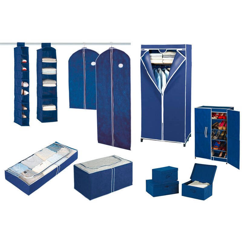 WENKO Kleiderschrank Air mit Ablage, Blau, Polypropylen Faltschrank, blau, Stoffschrank, Stahl