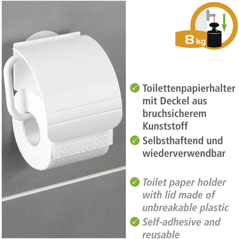 WENKO Static-Loc® Toilettenpapierhalter Osimo Weiß, weiß, Kunststoff Befestigen Polykarbonat transparent Polypropylen weiß, (PET) bohren, Weiß, ohne