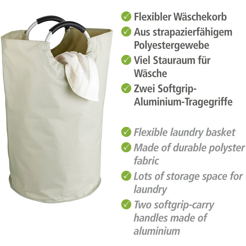 WENKO Wäschesammler Multifunktionstasche, und schwarz Polyester 69 Beige, , Jumbo Aluminium PVC/PU Kunststoff beige, Stone, sonstige aluminium, l