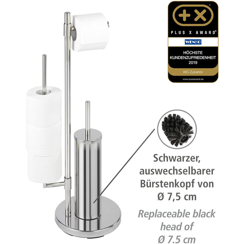 WENKO Stand WC-Garnitur Universalo Neo Edelstahl, integrierter  Toilettenpapierhalter und WC-Bürstenhalter, rostfrei, Silber glänzend,  Edelstahl rostfrei glänzend
