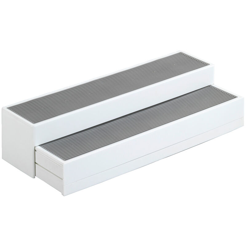 WENKO Küchenregal Steps, 3-stufig ausziehbar, Weiß, Polypropylen weiß,  Kunststoff (TPE) grau