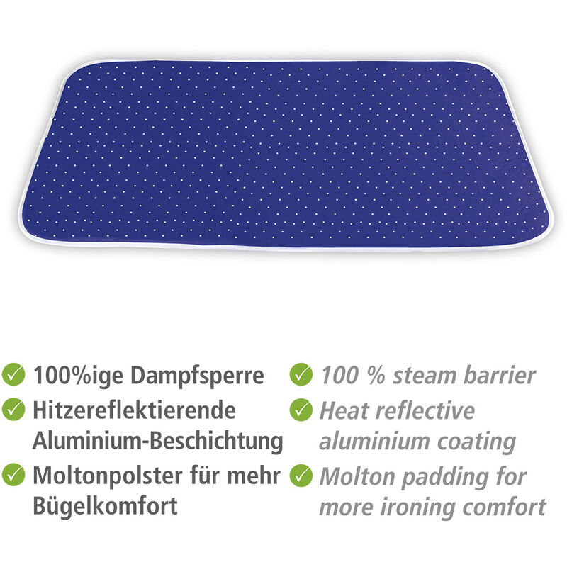 WENKO Dampf-Bügeldecke Air Comfort 100 x 65 cm, mit 5-Lagen Komfort-Polsterung,  Blau, Baumwolle dunkelblau, Polyester , Polyurethan