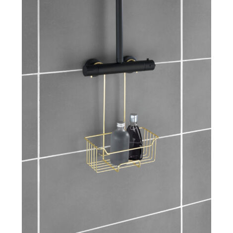 WENKO Mensola Doccia Caddy Milo Oro - 2 Ripiani In Acciaio Inox Da Appendere Al Rubinetto - 25x55x14 Cm - Senza Fori - 3