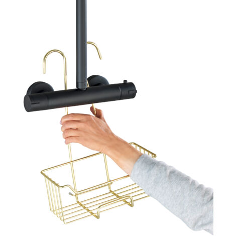 WENKO Mensola Doccia Caddy Milo Oro - 2 Ripiani In Acciaio Inox Da Appendere Al Rubinetto - 25x55x14 Cm - Senza Fori - 4