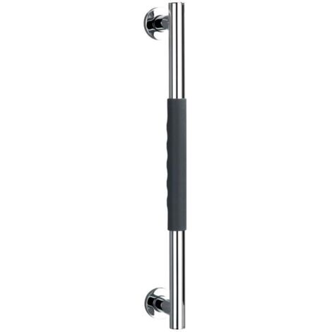 WENKO Edelstahl Wandhaltegriff Secura 50,5 cm, Silber glänzend, Silikon anthrazit, Edelstahl rostfrei chrom