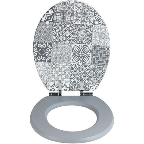 WENKO Premium WC-Sitz Portugal, MDF, mit Absenkautomatik, Grau, MDF mehrfarbig, MDF grau, Zinkdruckguss silber matt