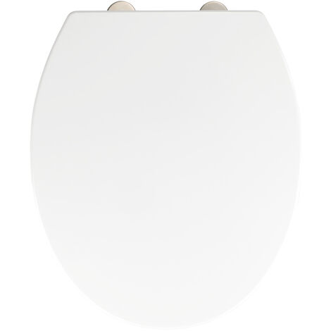WENKO Premium WC-Sitz Birori, aus antibakteriellem Duroplast, mit Absenkautomatik, Weiß, Duroplast weiß , Edelstahl rostfrei silber matt