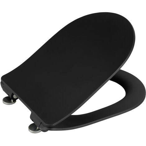 WENKO Premium WC-Sitz Sedilo matt Schwarz, aus antibakteriellem Duroplast, mit Absenkautomatik, Schwarz, Duroplast schwarz , Edelstahl rostfrei silber matt
