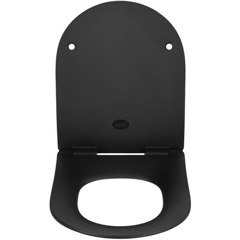 WENKO Premium WC-Sitz Sedilo matt Schwarz, aus antibakteriellem Duroplast, mit Absenkautomatik, Schwarz, Duroplast schwarz , Edelstahl rostfrei silber matt